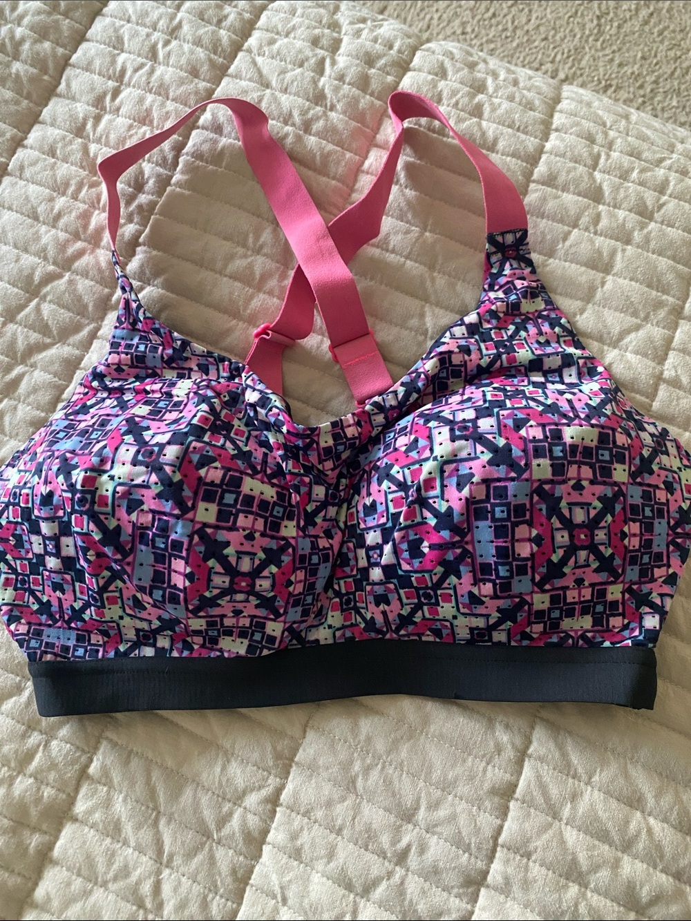 Pink Geometric Women’s Sports Bra with Molded Support